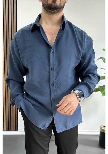 Erkek Salaş Modal Kumaş Gömlek Mavi Edw267 Mavi
