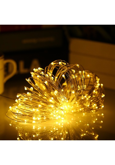 Kosona Güneş Enerjili Bakır Tel Işık Zinciri 20m 200 Led 12w Islak Beyaz 8 Işık Efekti Çimen Işığı