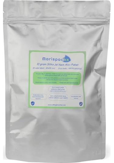 Marispacks 10 G X 50 Adet Silikajel Nem Alıcı Paket Nonwoven, Aluminyum Doypack Ambalajda