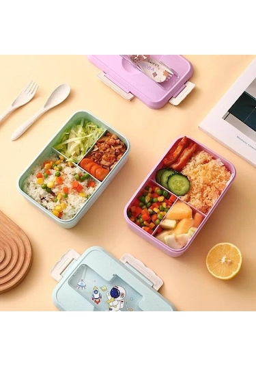 Gümüş Sevimli Öğle Yemeği Kutusu Çocuklar Kız Erkek Bölmeli Bento Öğle Yemeği Kutusu Okul Çocuk Sızdırmaz Çocuk Gıda Aperatif Kutuları Yeni 2023