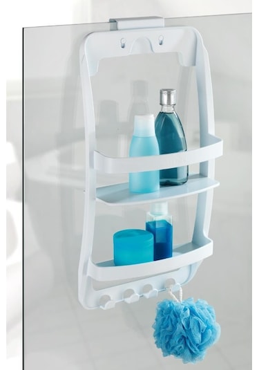 Banyo Rafı Duvara Monte Plastik 3 Katlı Raf Organizer Askılıklı, Beyaz Renkli