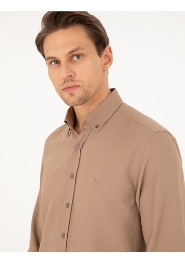 Pierre Cardin Erkek Açık Kahverengi Gömlek Desenli 50297998-vr002 Açık Kahverengi