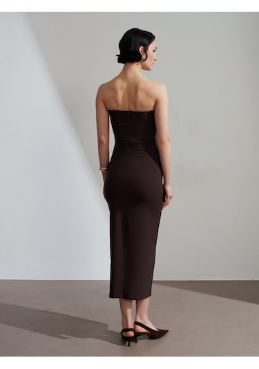 Dilvin 91368 Straplez Midi Elbise-koyu Kahve Koyu Kahve