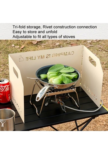 Prestigegoods Kamp Soba Yürüyüş İçin Katlanabilir Ön Cam Üç Katlı Brülör Rüzgar Ekranı Paslanmaz Çelik Haki 42x25x25cm Haki