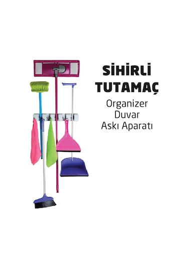 Lerato Sihirli Tutamaç Mop Tutucu Askı Duvara Monte Beyaz