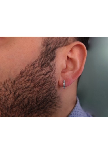 Sirius Çift Sıra Pırlanta Taşlı Halka Erkek Küpesi  0801E0071