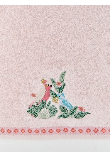 Pembe Nakışlı Pamuklu Yüz Havlusu 50x80 Cm