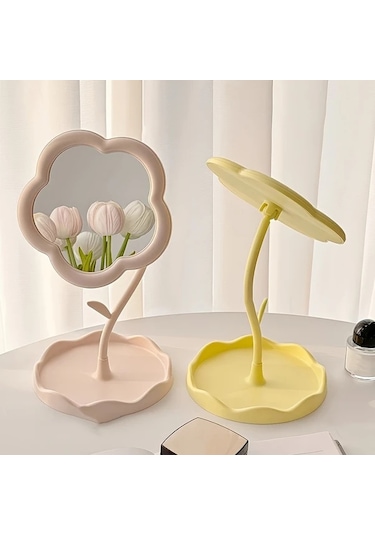 Willowhaven Lihangstar Çiçekli Pembe Aynalı Tuvalet Masası - Ayaklı Ayarlanabilir Dekoratif Makyaj Aynası Pembe