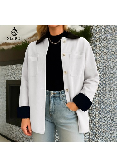 Sonbahar Ve Kış Renk Bloklu Tek Düğmeli Uzun Kollu Kadın Ceket Üstü Pembe