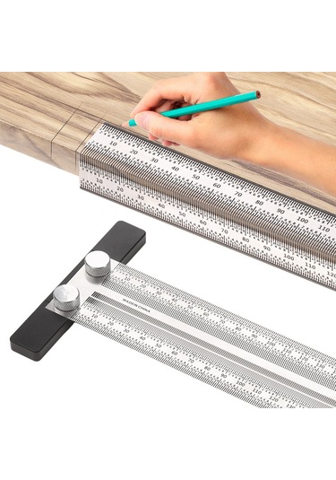 Xiyyadms Ahşap İşçiliği İçin Hassas Çizim Cetveli, Paslanmaz Çelik, 180mm, Kalem Ve 12 Adet Kalem Ucu İle