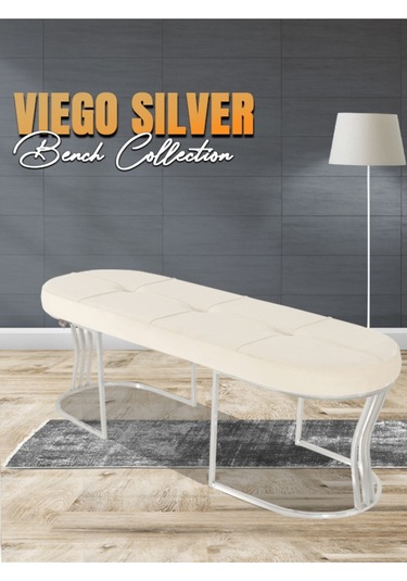 Viego Silver Collection- Beyaz Kapitoneli Chester Model Puf & Bench & Koltuk & Uzun Makyaj Puff & Yatak Ucu
