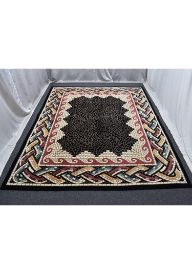 Zehra Abla Halı Yeni 7m2 El Dokuma Eşsiz Üç Boyutlu Oygulu Siyah Hakiki Çin Yün Salon Halısı 5526 Renkli