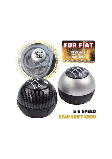 Fiat 500 500c 2007 - 2018 İle Uyumludur 5 6 Vites Vites Topuzu Sitck Başlığı Deri Parlak Siyah Kapak Yedek Renk: 6 Vites Karbon 2
