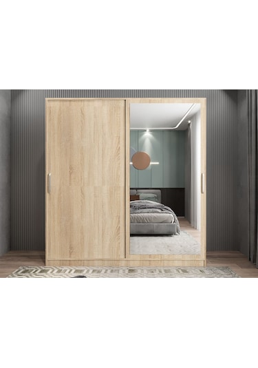 Star Sürgü Kapaklı Gizli Çekmeceli Dolap Gardırop Meşe 160 Cm