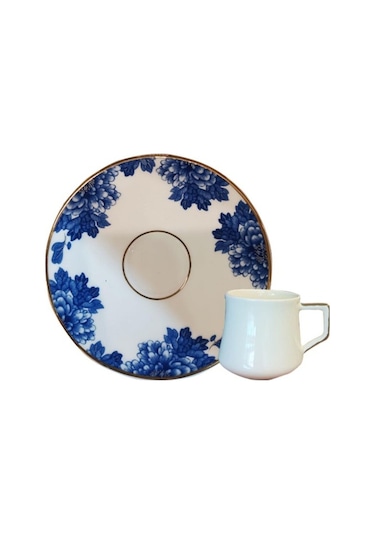 Evaliza King Flower 130ml 6 Kişilik Double Kahve Fincan Takımı Beyaz