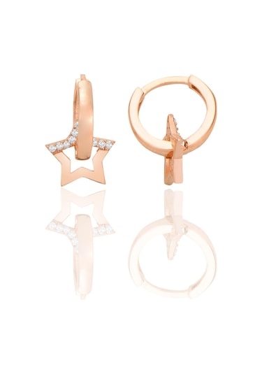 Gümüş Rose Zirkon Taşlı Yıldız Halka Küpe Barcode Rose