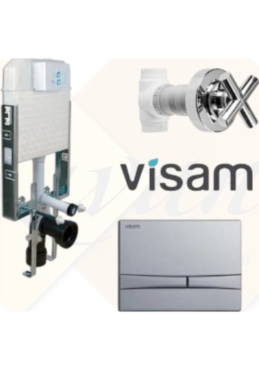 Visam Gömme Rezervuar Seti Slim 80 3/6 Lt + Mat Krom Kumanda Paneli + Ankastre Vana Seti Diğer Beyaz