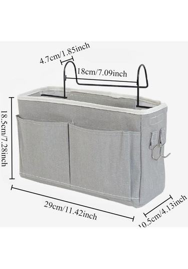 Novahub Yatak Başı Asılı Sepet Pamuk Ve Keten Kumaş Yatak Yanı Kanepe Asılı Saklama Çantası Yatak Yanı Raf Yurt Ve Daire Saklama Açık Gri Açık Gri