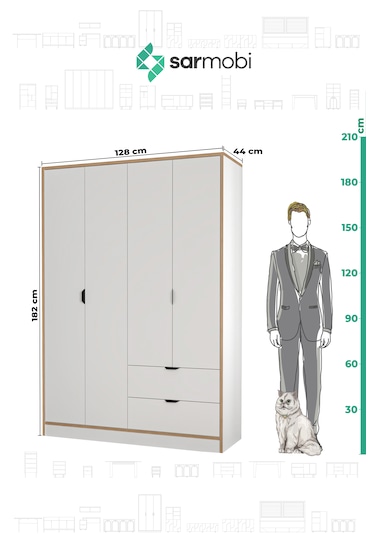 Arden 4 Kapaklı 2 Çekmeceli Dolap Genişlik : 128 Cm