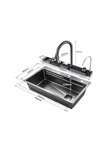 Arvella Elektronik Akıllı Eviye Seti 304 Çelik 4 Mm Antrasit