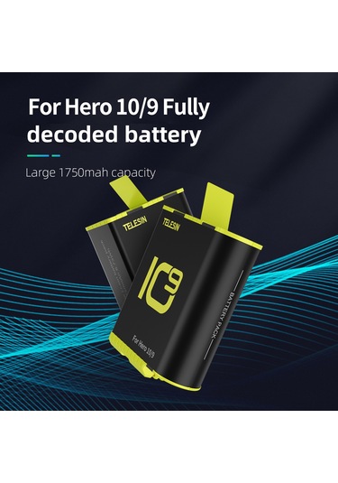 Ranyeek Telesın 1750mah Spor Kamera Pil Bataryası, Gopro Hero 10/9 Uyumlu, Hızlı Şarj, 112 Dakika Kullanım Süresi, Çoklu Koruma Özellikleri Siyah