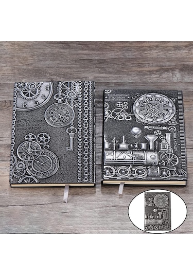 Hediyelik Gümüş Tren Kabartmalı Deri Defter