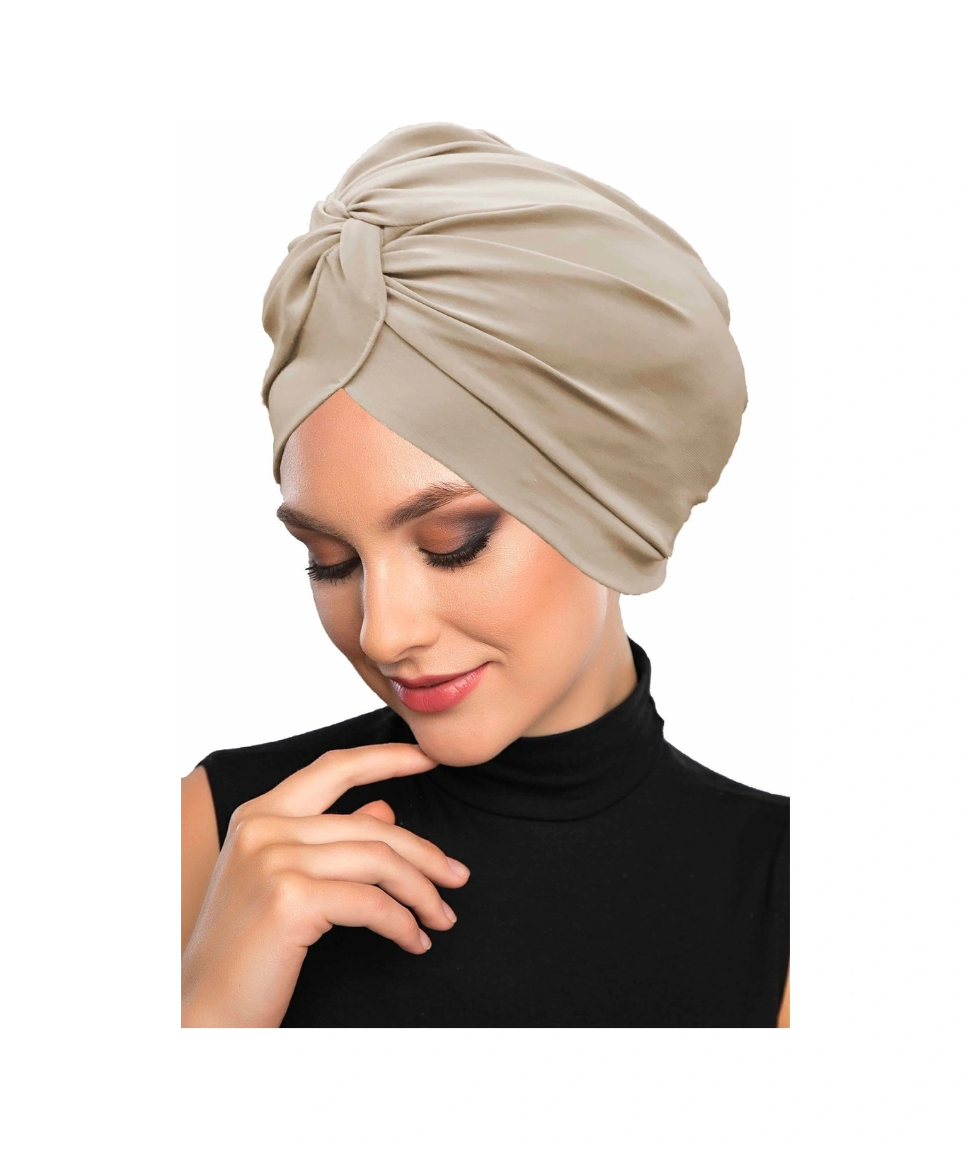 Çapraz Kancalı Bej Hazır Türban Tesettür Dış Ve Havuz Bonesi Bej
