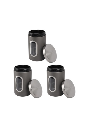 Mutfak Depolama İçin Görünür Pencereli 3 Adet Paslanmaz Çelik Hava Geçirmez Kahve Kapları Gümüş Gri -