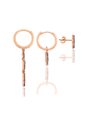 Gümüş Rose Siyah Taşlı Yıldızlar Kombin Üçlü Küpe Seti