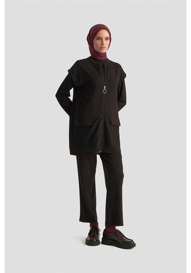 Armine File Yelekli Örme Takım 25kd1803 Siyah Siyah
