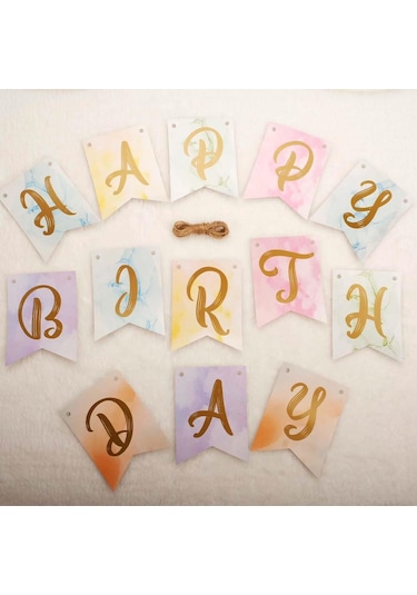 Makaron Zemin Happy Birthday Gold Banner