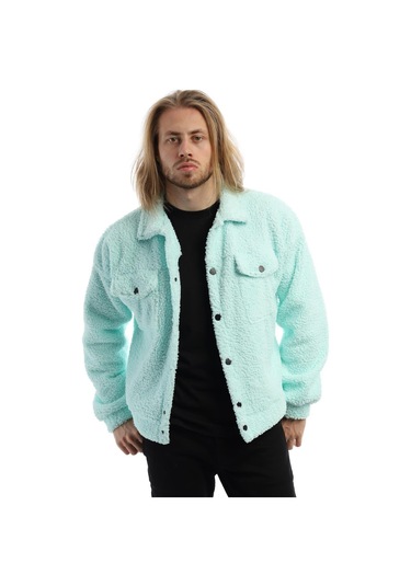 Erkek Kıvırçık Peluş Cıt Cıt Kapamalı Ceket Mint Mint Yeşili