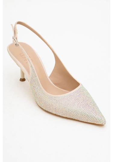 Novs Bej Taşlı Kadın İnce Topuklu Abiye Ayakkabı Bej