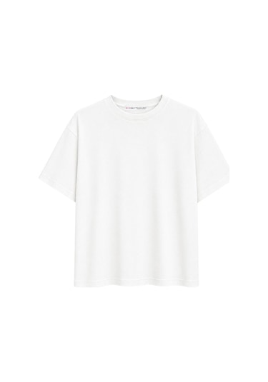 Mixray 2101 Kadın Bisiklet Yaka Soft Oversize Basic Modal T-shirt Beyaz