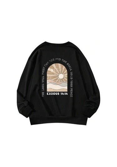 Exodus 14:14 Kışlık Kalın Sweatshirt - Siyah Baskılı Oversize Kalın Kışlık Bisiklet Yaka Siyah