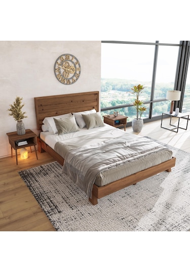 Hüma Model Ceviz Renk Çam Ahşap Karyola Yatay -277 120 x 200