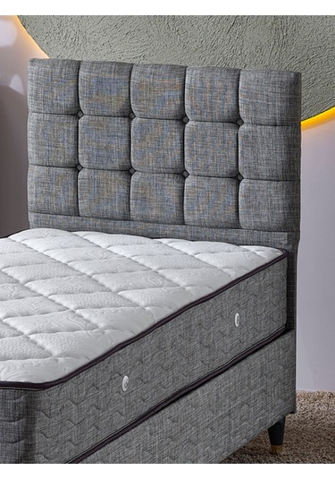 Beehanem Bengü Tek Kişilik 3lü Set Yatak+baza+başlık Keten Gri 120 X 200