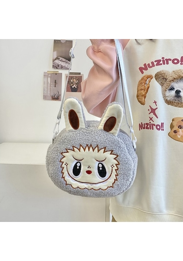 Snapbuy Labubu Tasarımlı Peluş Çapraz Çanta Gri