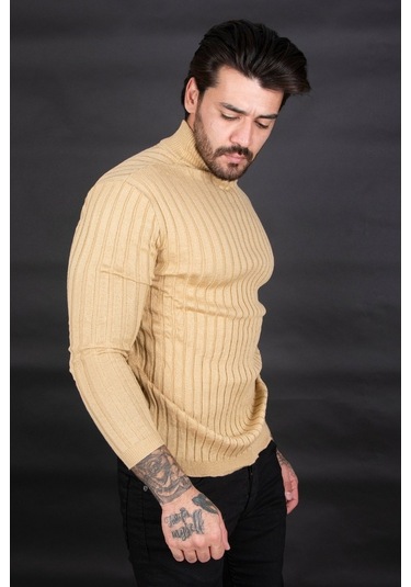 Deepsea Erkek Camel Yarım Balıkçı Örme Kazak 2100017 Camel