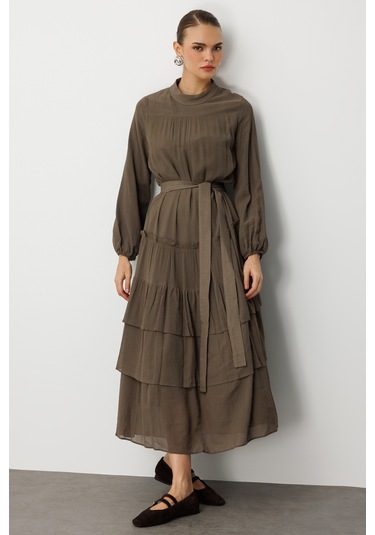 Mizalle Kat Pileli Maksi Haki Elbise Haki