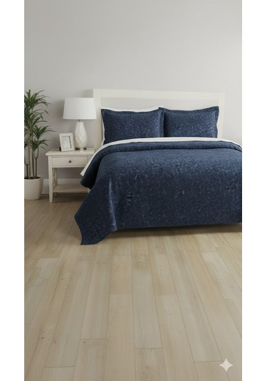 Rüya Çift Kişilik Pike Yatak Örtüsü Sarmaşık İndigo Lacivert