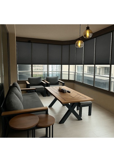 Perdema Kancalı/vidalı Jalvolin Plise Cam Balkon Perdesi - Ofis Perdesi - Mutfak Perdesi - Salon Perdesi Gri