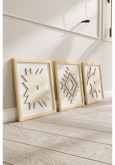 Dekoratif 3 Parçalı Modern Ahşap Çerçeveli Tablo