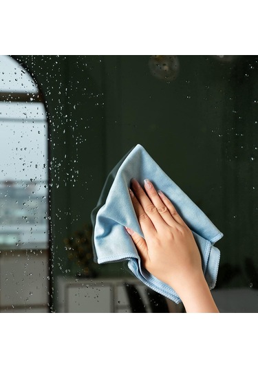 Hangfox 6 Adet Mükemmel Mikrofiber Cam Temizleme Bezi - Lekesiz, Tüylü Olmayan, Yüksek Emici Mavi