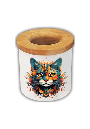 Alevli Kedi Baskılı Kalemlik Kalem Kutusu Beyaz