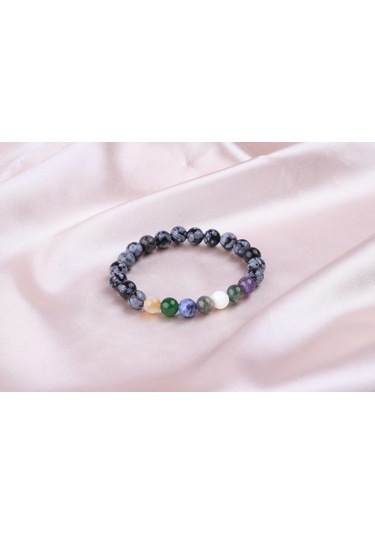 Karlı Obsidyen Çakra Bileklik (Ateş Grubu) Çok Renkli