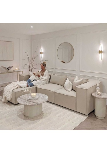 Relax Soft Köşe Takımı 4 Modül Krem Kadife Babyface 03 Krem