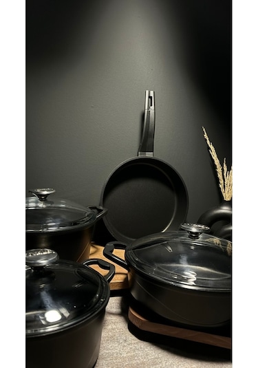 9 Parça Döküm Tencere Seti Black-9072282236652