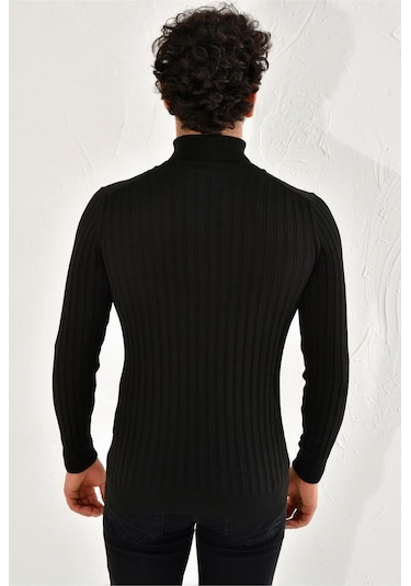 Efor Tr 813 Slim Fit Siyah Balıkçı Triko Siyah