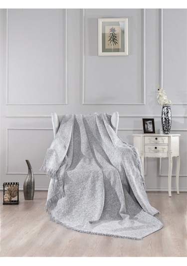 Vicuna Home Pamuklu Çok Amaçlı Ebruli Koltuk / Çekyat Örtüsü Gri